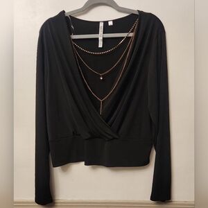 Haute Fox Black Surplice Long Sleeve Blouse